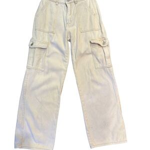 Cider Denim Mid Rise Wide Leg Cream Cargo Jeans Womens S Skater Y2K Grunge Small